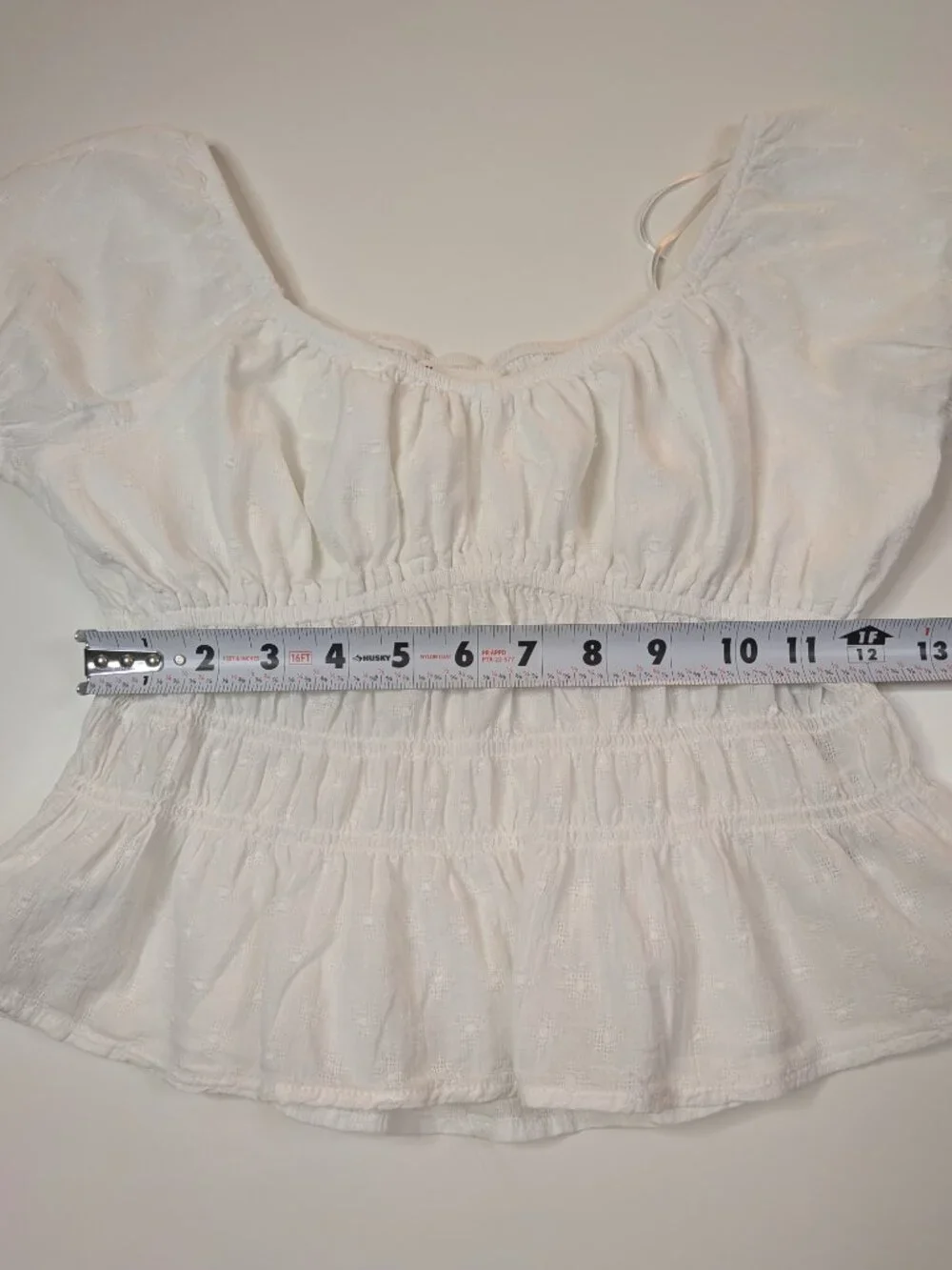 H&M Girls White Smocked Peplum Puff Sleeve Top Size 14 / 11-12Y